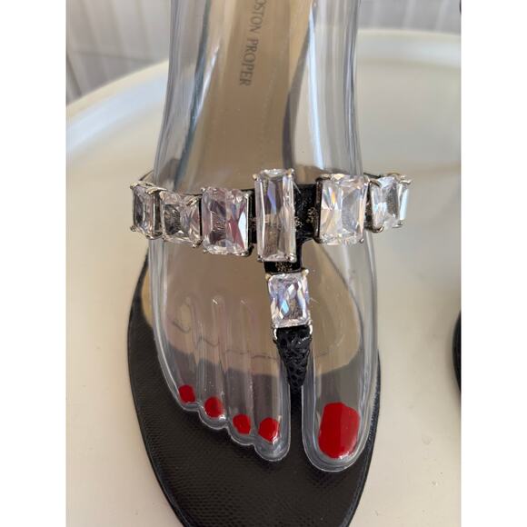 Boston Proper Slip On Black 3” Heals Sandals Rhinestones Size 8 PROM‎ Wedding - Picture 2 of 11